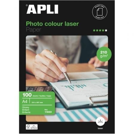 PAPEL LASER GLOSSY APLI 11833/ DIN A4/ 210G/ 100 HOJAS/ BRILLANTE