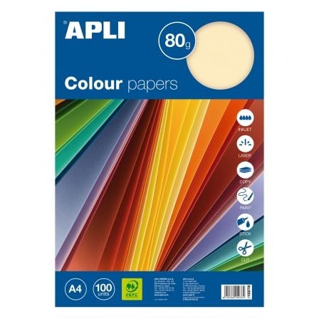 PAPEL APLI 15278/ DIN A4/ 80G/ 100 HOJAS/ COLORES PASTEL