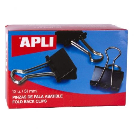 PINZAS SUJETAPAPELES ABATIBLES APLI 11952/ 51 MM/ 12 UNIDADES/ NEGRAS | Clips, chinchetas e imanes