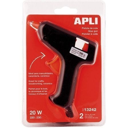 PISTOLA ADHESIVA APLI 13242 20W + 2 BARRAS DE COLA TERMO-FUSIBLE 7.5MM