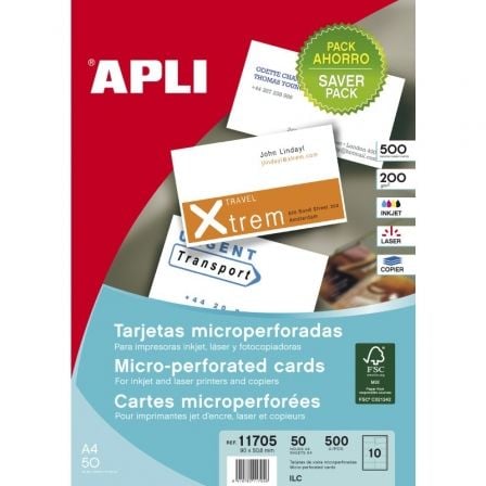 TARJETAS DE VISITA APLI 11705/ 90 X 50.8MM/ 50 HOJAS