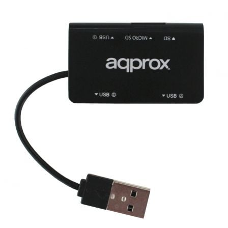 HUB APPROX APPHT8B NEGRO - 2 PUERTOS USB 2.0 + LECTOR MICROSD/SD - TAMANO COMPACTO - COMPATIBLE WINDOWS 7 / 8 / 10