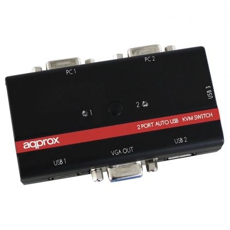 KVM APPROX APPKVMUSB2PA2 PARA 2 PC - 3XUSB PARA TECLADO / RATON Y ADICIONAL - 2 ENTRADAS/1 SALIDA VGA - INCLUYE LOS CABLES