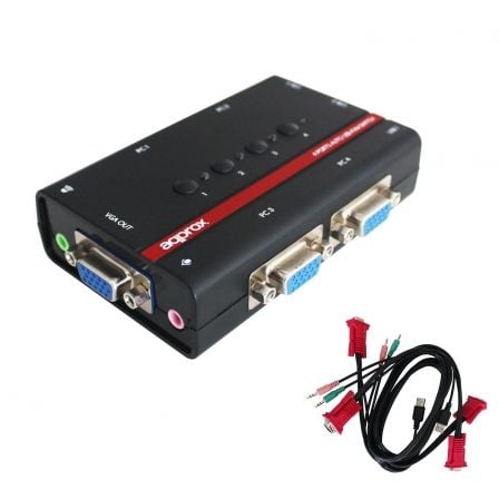 KVM APPROX APPKVMUSB4PA2 PARA 4 PC - 3XUSB PARA TECLADO/RATON - 1 ENTRADA/4 SALIDAS VGA - ENTRADA JACK PARA MICROFONO Y AUDIO -