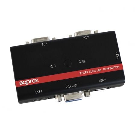 KVM APPROX APPKVMUSB2PV2 PARA 2 PC - 2XUSB PARA TECLADO Y RATON - 2 ENTRADAS/1 SALIDA VGA - INCLUYE CABLES - ADMITE RESOLUCION H