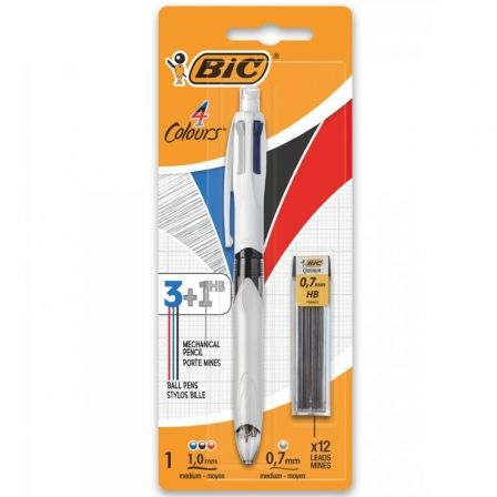 BOLIGRAFO DE TINTA DE ACEITE RETRACTIL BIC 4 COLOURS 942103/ 1 UNIDAD/ 4 COLORES DE TINTA/ CUERPO COLOR BLANCO | Bolgrafos