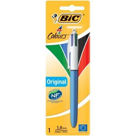 CAJA DE BOLIGRAFOS DE TINTA DE ACEITE RETRACTIL BIC 4 COLOURS ORIGINAL 802077/ 1 UNIDAD/ 4 COLORES DE TINTA/ CUERPO COLOR AZUL