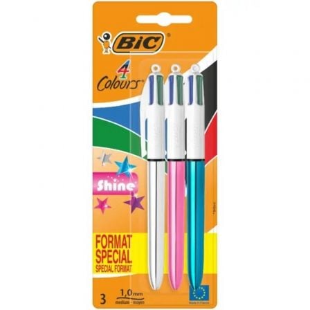 BOLIGRAFOS DE TINTA DE ACEITE RETRACTIL BIC 4 COLORS SHINE 9122751/ 3 UNIDADES/ 4 COLORES DE TINTA/ CUERPO COLOR BRILLANTE | Bolgrafos