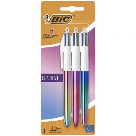 CAJA DE BOLIGRAFOS DE TINTA DE ACEITE RETRACTIL BIC 4 COLOURS GRADIENT 511030/ 3 UNIDADES/ 4 COLORES DE TINTA/ CUERPO COLOR GRAD