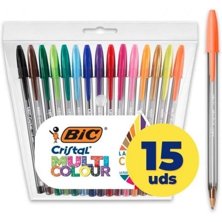 BOLIGRAFOS DE TINTA DE ACEITE BIC CRISTAL MULTICOLOUR 964899/ 15 UNIDADES/ COLORES SURTIDOS