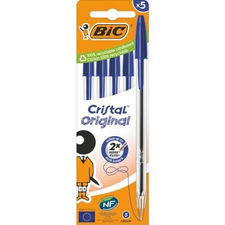 CAJA DE BOLIGRAFOS DE TINTA DE ACEITE BIC CRISTAL ORIGINAL 516344/ 5 UNIDADES/ AZULES