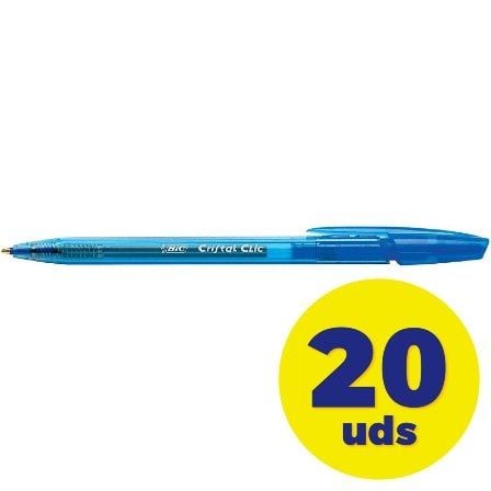 CAJA DE BOLIGRAFOS RETRACTIL BIC CRISTAL CLIC 8507332/ 20 UNIDADES/ AZULES