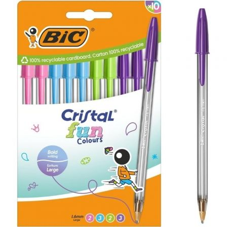 BOLIGRAFOS DE TINTA DE ACEITE BIC CRISTAL FUN 524176/ 10 UNIDADES/ COLORES SURTIDOS