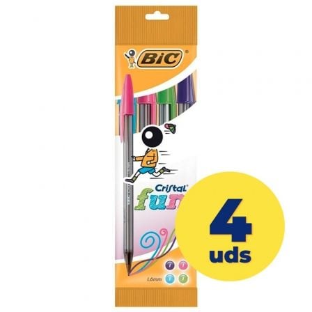 BOLIGRAFOS DE TINTA DE ACEITE BIC CRISTAL FUN 8957921/ 4 UNIDADES/ COLORES SURTIDOS