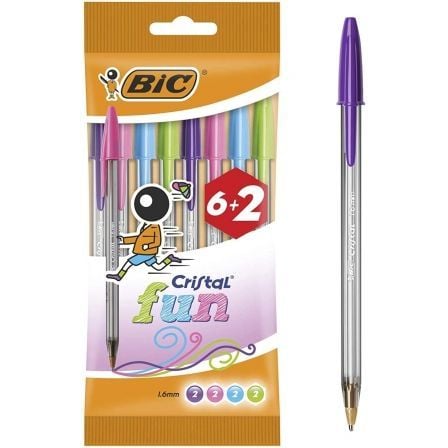 BOLIGRAFOS DE TINTA DE ACEITE BIC CRISTAL FUN 8963811/ 8 UNIDADES/ COLORES SURTIDOS