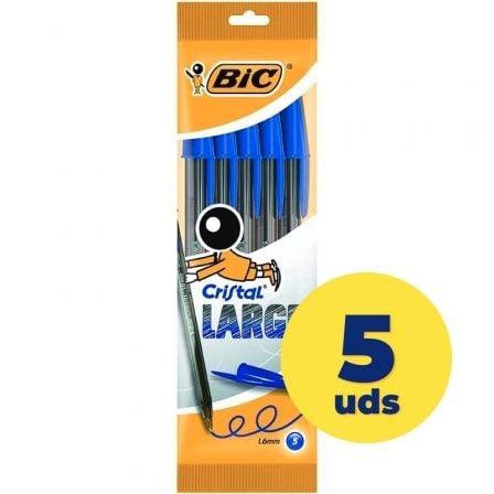 BOLIGRAFOS DE TINTA DE ACEITE BIC CRISTAL LARGE 888746/ 5 UNIDADES/ AZULES