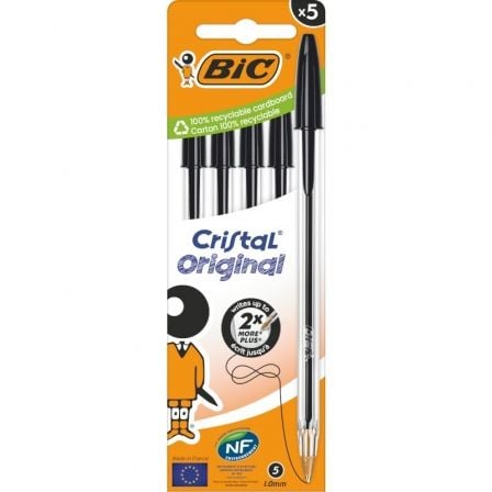 CAJA DE BOLIGRAFOS DE TINTA DE ACEITE BIC CRISTAL ORIGINAL 516345/ 5 UNIDADES/ NEGROS