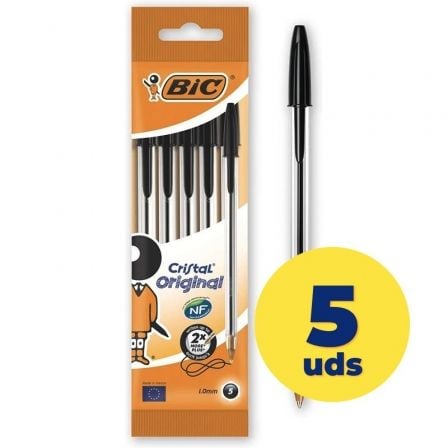 BOLIGRAFOS DE TINTA DE ACEITE BIC CRISTAL ORIGINAL 802051/ 5 UNIDADES/ NEGROS