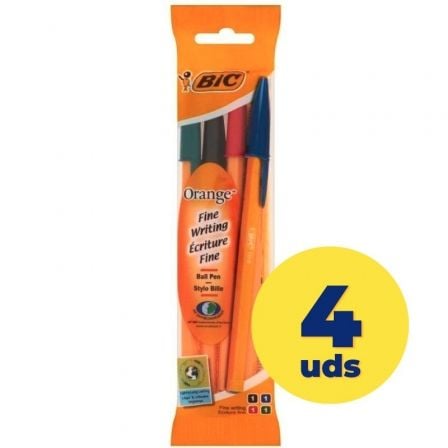 BOLIGRAFOS DE TINTA DE ACEITE BIC ORANGE FINE 8308541/ 4 UNIDADES/ COLORES SURTIDOS