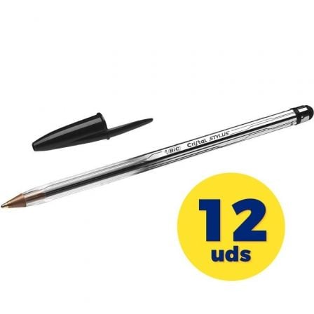 CAJA DE BOLIGRAFOS DE TINTA DE ACEITE BIC CRISTAL STYLUS 902124 PARA PANTALLAS TACTILES/ 12 UNIDADES/ NEGROS