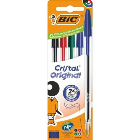 BOLIGRAFOS DE TINTA DE ACEITE BIC CRISTAL ORIGINAL 516346/ 5 UNIDADES/ COLORES SURTIDOS