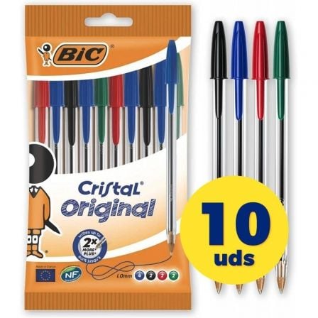 BOLIGRAFOS DE TINTA DE ACEITE BIC CRISTAL ORIGINAL 830865/ 10 UNIDADES/ COLORES SURTIDOS