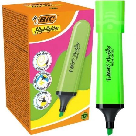 CAJA DE MARCADORES FLUORESCENTES BIC HIGHLIGHTER FLAT NEON/ 12 UNIDADES/ VERDES