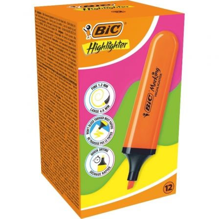 CAJA DE MARCADORES FLUORESCENTES BIC HIGHLIGHTER FLAT NEON/ 12 UNIDADES/ NARANJAS