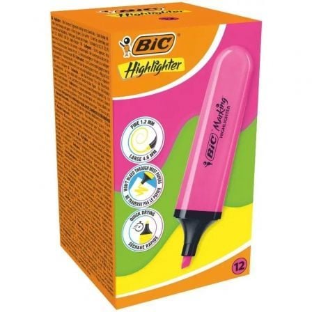 CAJA DE MARCADORES FLUORESCENTES BIC HIGHLIGHTER FLAT NEON/ 12 UNIDADES/ ROSAS