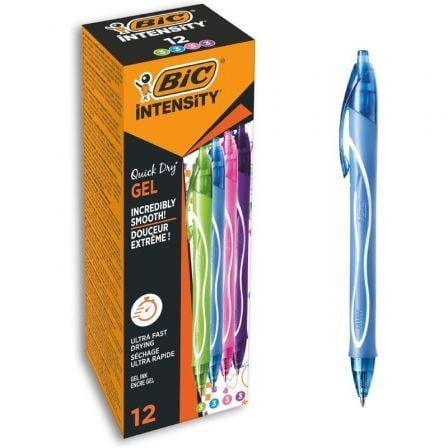 CAJA DE BOLIGRAFOS DE TINTA DE GEL RETRACTIL BIC GELOCITY QUICK DRY 964826/ VERDE, AZUL, ROSA Y TURQUESA