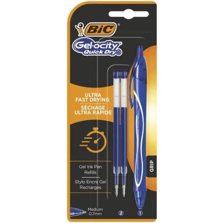 BOLIGRAFOS DE TINTA DE GEL RETRACTIL BIC GELOCITY QUICK DRY 951757/ 1 UNIDADES/ 2 RECAMBIOS/ AZUL | Bolgrafos