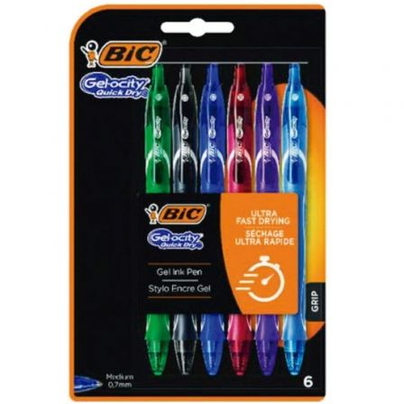 BOLIGRAFOS DE TINTA DE GEL RETRACTIL BIC GELOCITY QUICK DRY 964769/ 6 UNIDADES/ SURTIDOS | Bolgrafos