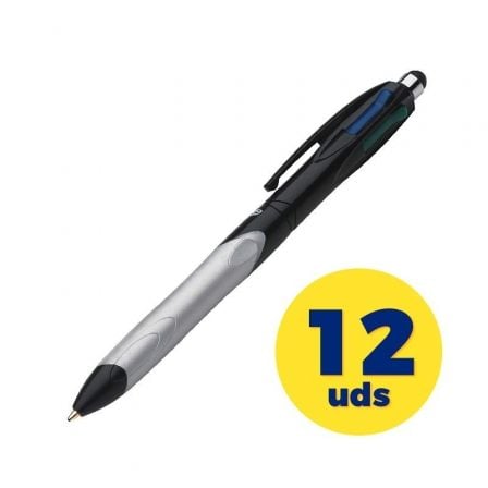 CAJA DE BOLIGRAFOS DE TINTA DE ACEITE RETRACTIL BIC STYLUS 926404/ PARA PANTALLAS TACTILES/ 12 UNIDADES/ 4 COLORES DE TINTA/ CUE