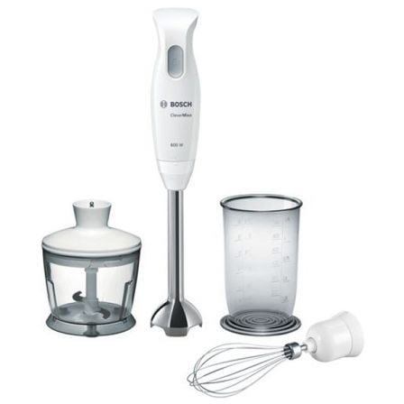 BATIDORA BOSCH CLEVERMIXX - 600W - CUCHILLAS QUATTROBLADE - PIE ACERO INOXIDABLE - VARILLA/PICADOR/VASO MEZCLADOR - COLOR BLANCO