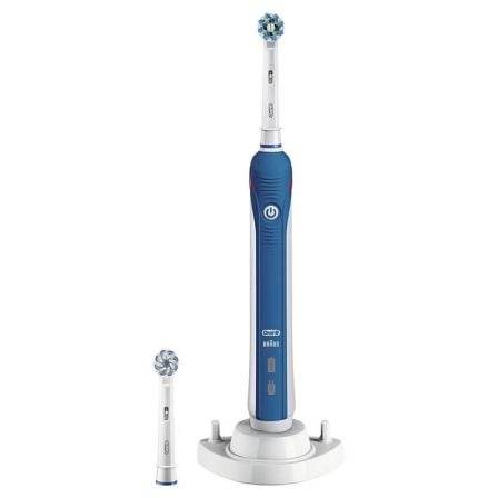 CEPILLO DENTAL BRAUN ORAL-B PRO 2700 CROSS ACTION BLUE/WHITE - BASE DE CARGA - 2 CABEZALES - SENSOR DE PRESION - TEMPORIZADOR