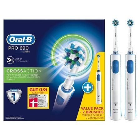 CEPILLO DENTAL BRAUN ORAL-B PRO 690 CROSSACTION - LIMPIEZA 3D MEDIANTE OSCILACIONES Y ROTACIONES - 2 MANGOS RECARGABLES + 2 CABE