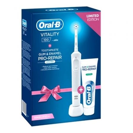 CEPILLO DENTAL BRAUN ORAL-B VITALITY 100 SENSI ULTRA PRO REPAIR/ INCLUYE PASTA DE DIENTES/ BLANCO