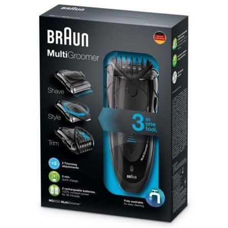 AFEITADORA BRAUN MG5050 MULTIGROOMER 3 EN 1 - AFEITA/RECORTA Y PERFILA - 4 LONGITUDES CORTE-  BAT. RECARGABLE - AUTONOMIA 30 MIN