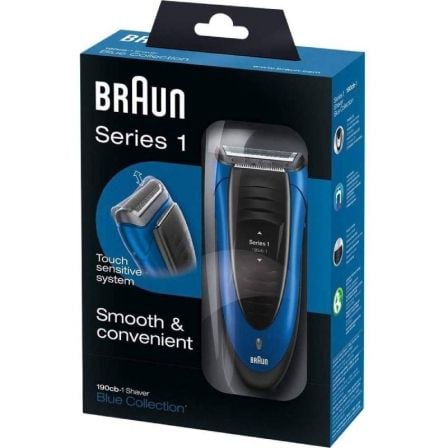 AFEITADORA BRAUN SERIES 1 BLUE/BLACK - 1 CUCHILA - PANTALLA LED - RECORTADOR DE PRECISION - AUTONOMIA 10 MIN - LAVABLE