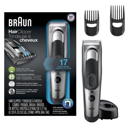 CORTAPELOS BRAUN HC5090 LIMITED EDITION - 2 PEINES DE RECORTE PARA 17 ALTURAS - SISTEMA SAFETYLOCK - BATERIA RECARGABLE - INCLUY