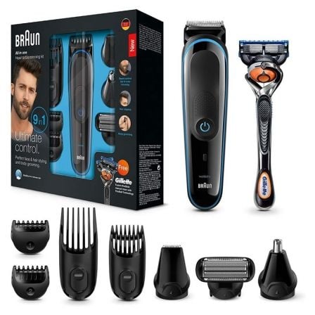 KIT AFEITADO BRAUN MULTI GROOMING 9 EN 1 MGK3085 - 13 AJUSTES LONGITUD - AFEITADORA CORPORAL - RECORTE PELOS NARIZ/OREJAS - BAT.