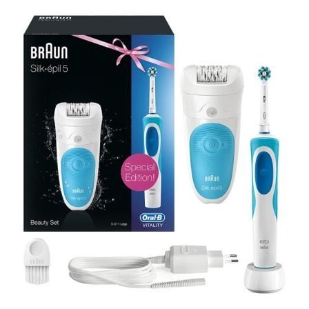 DEPILADORA BRAUN SILK-EPIL 5-511 WET AND DRY - 28 PINZAS MICROGRIP - 3 CABEZALES + CEPILLO ELECTRICO ORAL-B VITALITY CROSSACTION