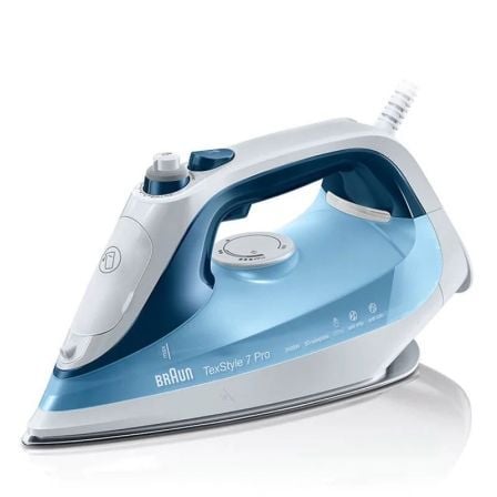 PLANCHA DE VAPOR BRAUN TEXSTYLE 7 PRO SI 7062 AZUL - 2600W - DEPOSITO 300ML - SISTEMA ANTICAL - CABLE 2.5M