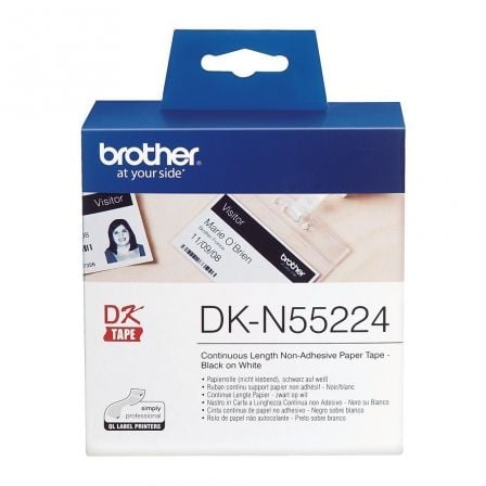 CINTA CONTINUA DE PAPEL TERMICO NO ADHESIVA BROTHER DKN55224 PARA TARJETAS DE IDENTIFICACION - BLANCA - 54MMX30.48M