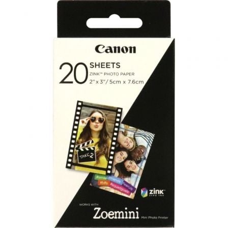 PAPEL FOTOGRAFICO ADHESIVO CANON 3214C002/ 5 X 7.6CM/ 20 HOJAS/ COMPATIBLE CON ZOE MINI Q2510A