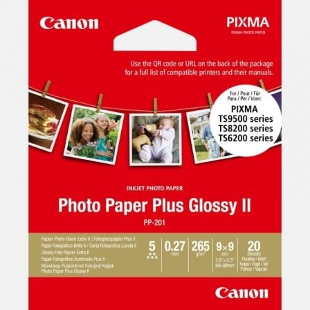 PAPEL FOTOGRAFICO CANON PP-201 - 9*9CM - 20 HOJAS - 265GR/M2 - BRILLO II PLUS