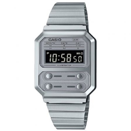 RELOJ DIGITAL CASIO VINTAGE ICONIC A100WE-7BEF/ 40MM/ PLATA