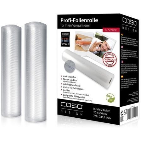 PACK 2 ROLLOS PARA ENVASAR AL VACIO CASO DESIGN 1221 - 20*600CM - APTO PARA COCER / MICROONDAS