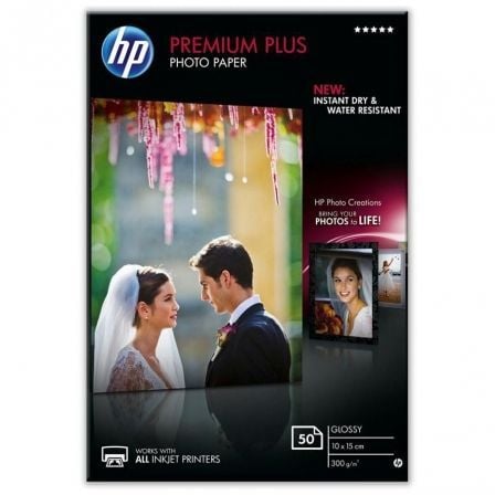 PAPEL FOTOGRAFICO SATINADO HP CR695A PREMIUM PLUS PHOTO PAPER 100X150MM 300G/M2 50 HOJAS