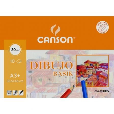 PACK PAPEL DIBUJO CANSON DIBUJO BASIK LISO C200400797/ A3+/ 10 HOJAS